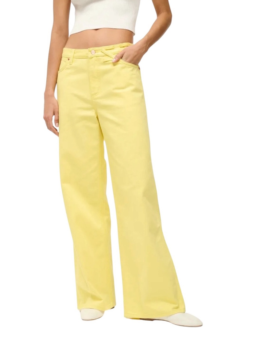Staud + Wrangler The Loose Wide Leg Jean In Yellow 100% Cotton Size 29x34